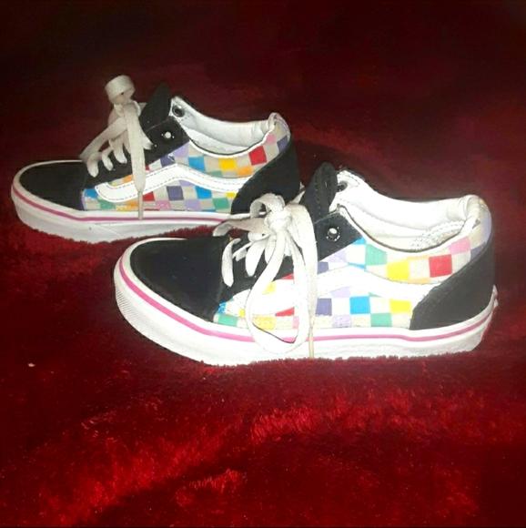rainbow checkered vans old skool